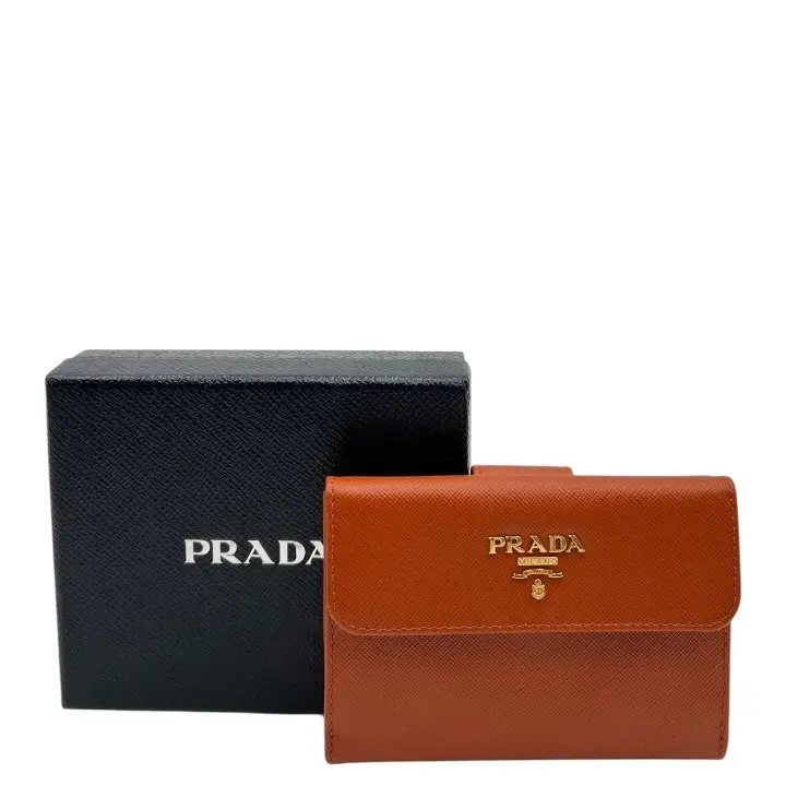 Pre-owned PRADA LEATHER Small Leather Goods SAFFIANO SHORT WALLET IN PUMPKIN SPICE