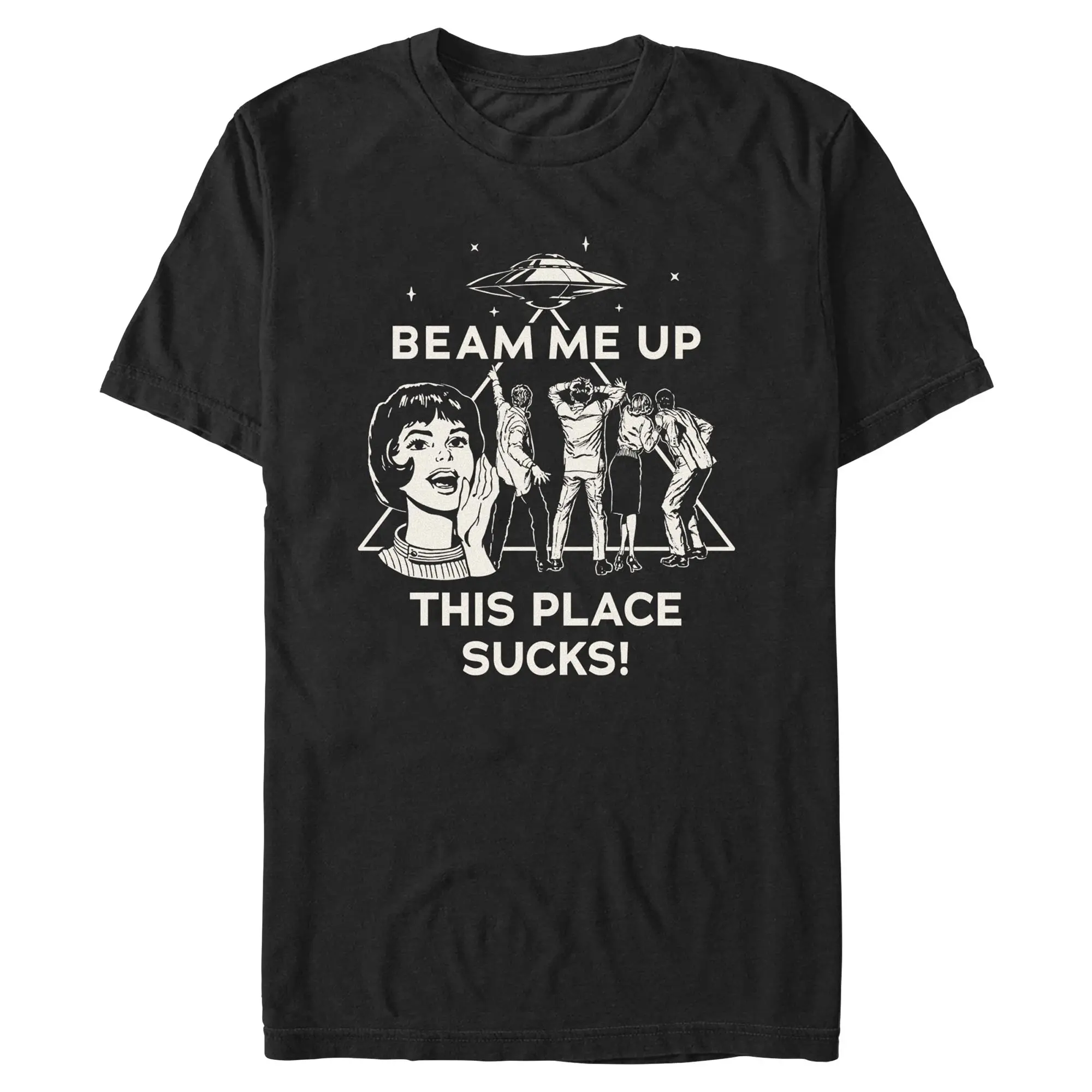 Men's Stranger Things Vintage This Place Sucks UFO T Shirt
