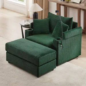 41.7" Modern Single Sofa with Storage Space, Compact Couch for Living Room with Movable Ottoman, 2 USB Ports, 2 Cup Holders, Phone Holder, Small Apartment Furniture
