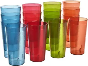 Cafe Plastic Reusable Tumblers 20-ounce and 32oz Water Cups Assorted Colors | Restaurant Style Drinking Glasses Value Set, Stackable, BPA-free...