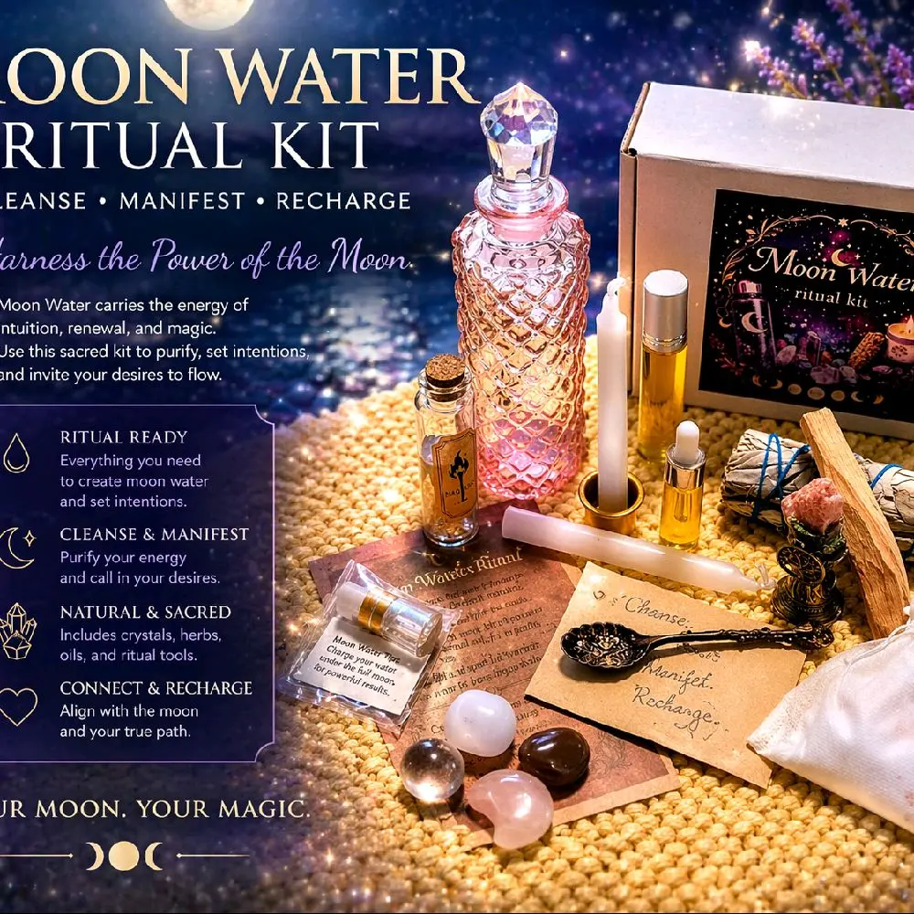 Moon Water Ritual Kit with Candle - Complete Set for Rituals and Ceremonies