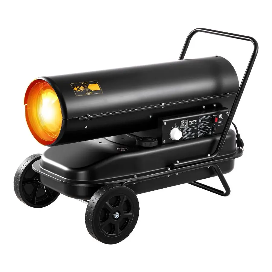 VEVOR 125000 BTU Forced Air Kerosene Diesel Heater, Portable Torpedo Space Heater with Wheels Adjustable Temp, Blower-Type for Jobsite/Garage/Warehouse/Workshop Construction/Outdoor Heating, Black