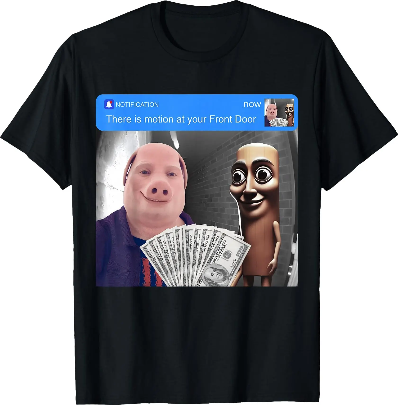 Men's Cotton Classic Breathable Loose-Fitting T-Shirt, Funny Meme Shirt Featuring Tung Sahur John Pork Front Door Motion Graphic