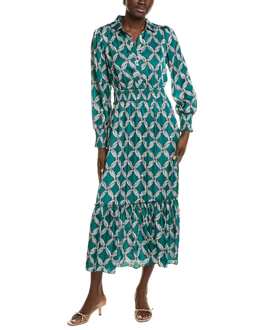 T Tahari Half Placket Chain Print Maxi Dress