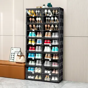 JEKO&JEKO 10 Tiers Foldable Shoe Rack Organizer Cabinet for Closet Entryway Large Collapsible Shoe Storage Box with Magnetic Doors Sturdy And Durable Portable Folding Design
