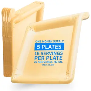 Peel Plate [5-Pack] 75 Servings Total [9.5in X 9.5in] - 1 Month Supply of Reusable Paper Plates
