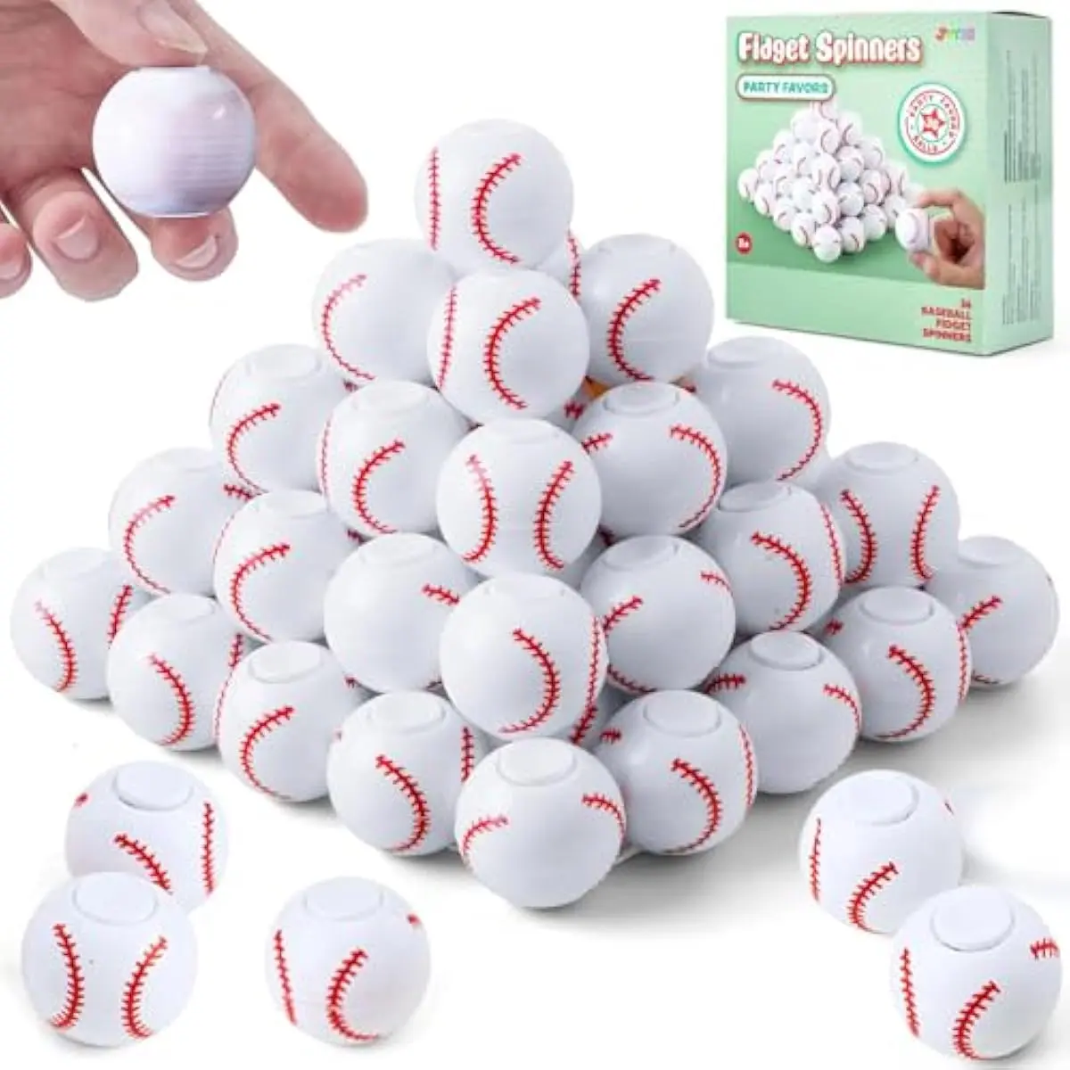 36 Pack Baseball Fidget Spinners for Kids, Baseball Party Favors, Fidget Toys Bulk, Stress Balls, Goodie Bags Stuffers for Birthday Party, Treasure Box Toys for Classroom