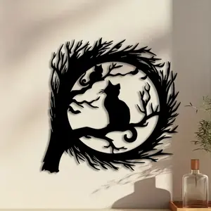 1pc Tree Branch Cat Metal Wall Art, Gothic , Perfect for Living Room Wall, Halloween Decor, Ideal Gift for Cat Lovers, Rust-Resistant Metal