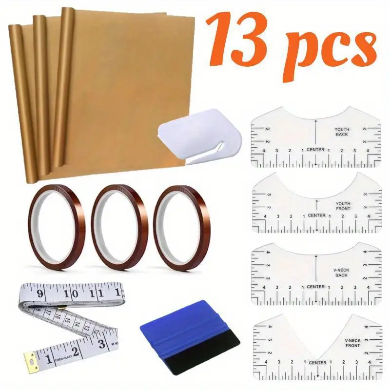 13-Pcs Sublimation Craft Tools Set with Tshirt Ruler Guide, Plastic Accessories for DIY Heat Transfer Printing, Weeding Vinyl
