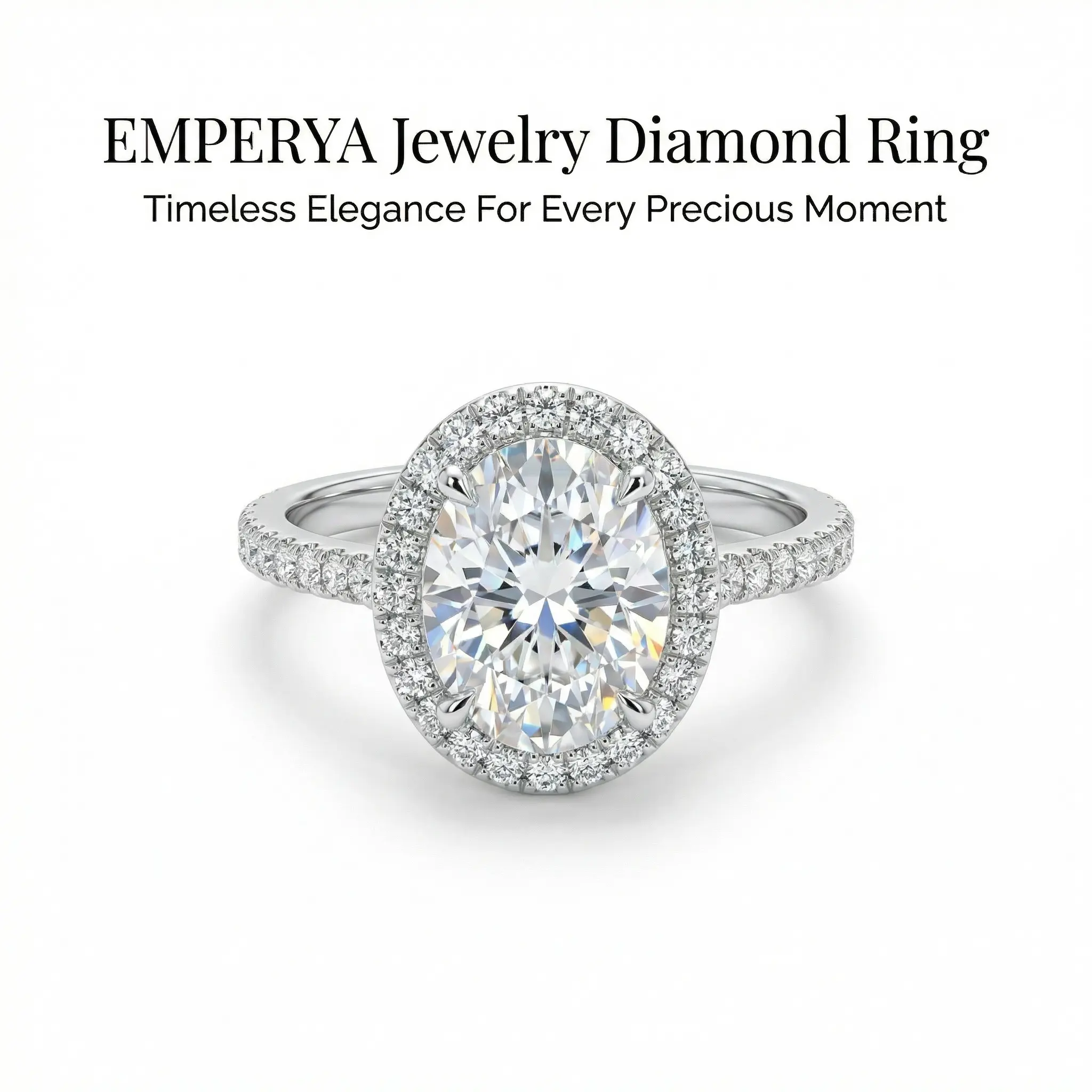 EMPERYA Massive Oval Halo Diamond Ring  Dazzling Oversized Solitaire Engagement Ring, Triple Sparkle Bridal Promise Ring Anniversary Gift Love