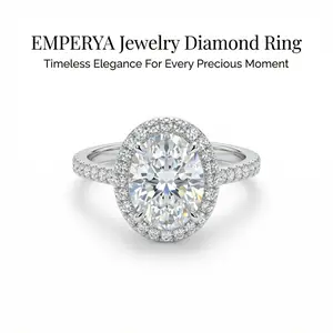 EMPERYA Massive Oval Halo Diamond Ring  Dazzling Oversized Solitaire Engagement Ring, Triple Sparkle Bridal Promise Ring Anniversary Gift Love