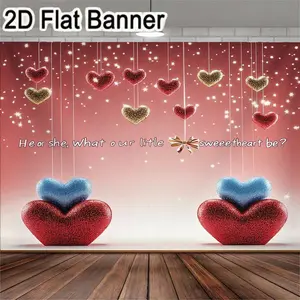 2D flat banner, 1pcHeor she, What o ur little sweetheart be? Valentine's Day Heart Backdrop with Sparkles, Hanging Hearts Decor for Romantic Affection Photo Booth