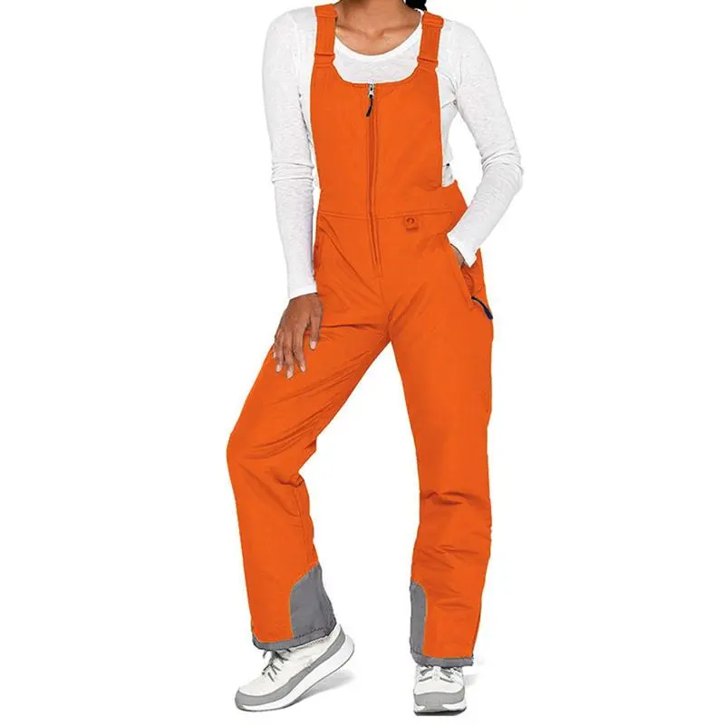 Women's Sleeveless Ski Overalls, Adjustable Shoulder Strap Jumpsuit, Side Pocket Long  Clothes Overalls Front Zipper Waterproof Adjustable Shoulder Strap Thermal Windproof Womenswear Blue