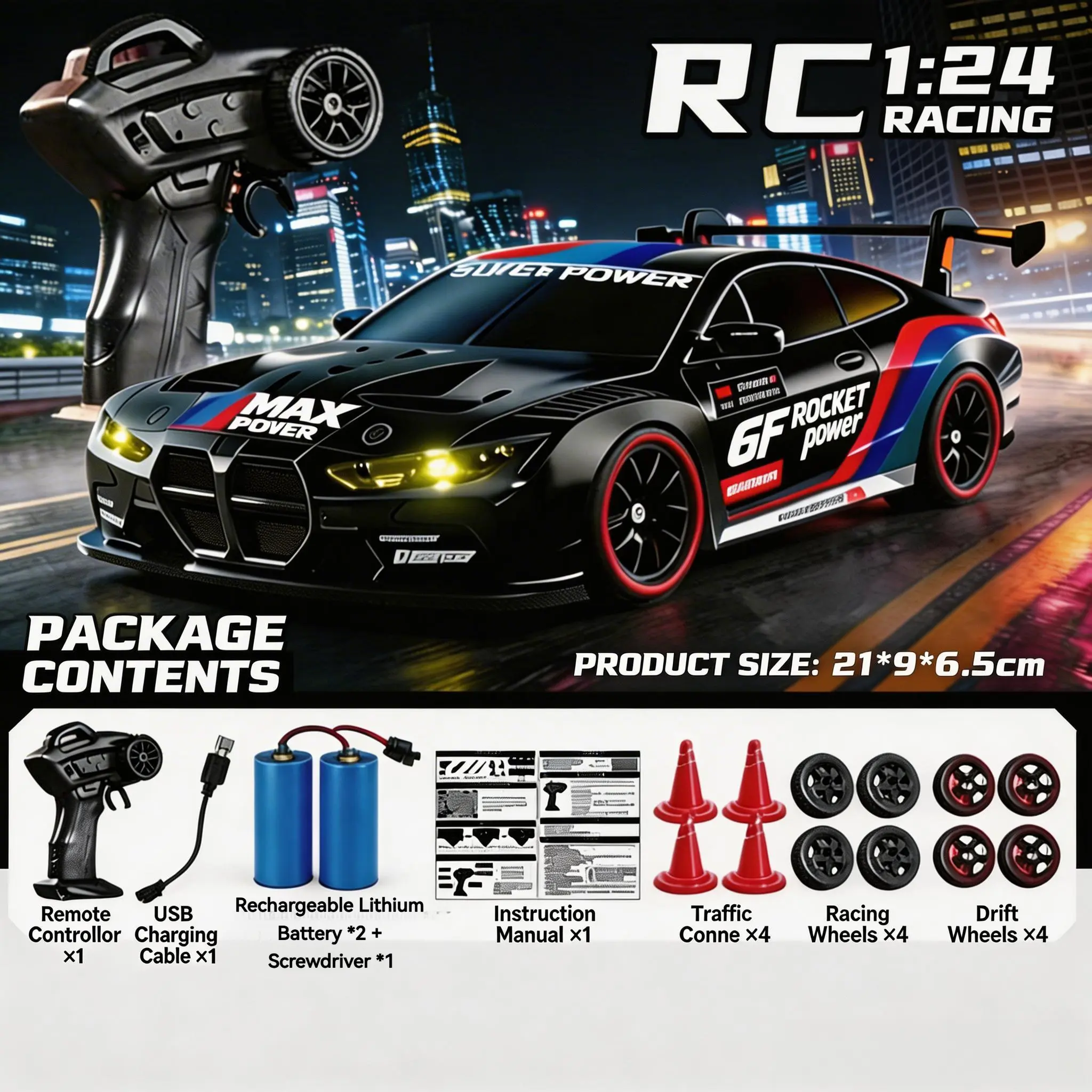 New 1:24 4WD High-Speed RC Drift Car - Rechargeable Electric RC Model Car, Ideal Gift for Boys for Birthdays & Parties, Remote Controlled Vehicle for Outdoor Racing & Indoor Competition