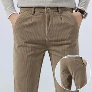 High Quality Brand Men's Corduroy Thicken?Pants Fashion Khaki Narrow Leg Casual Pants Thermal Plush Trousers  Autumn Winter Male