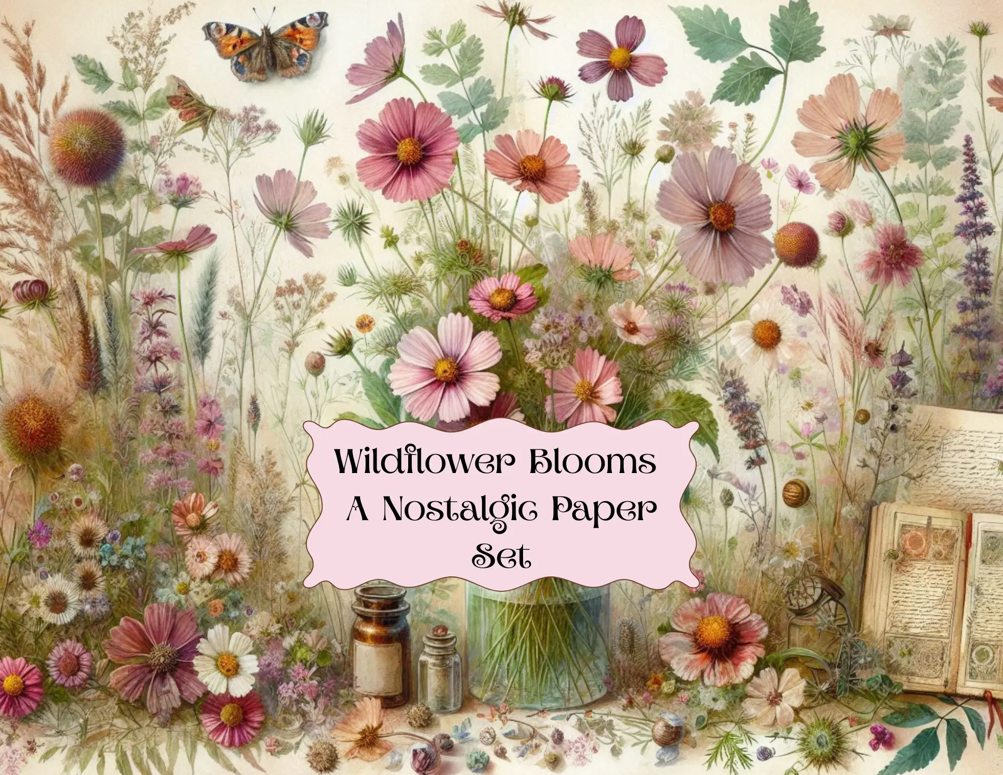 Wildflower Blooms: A Nostalgic Background Paper Set
