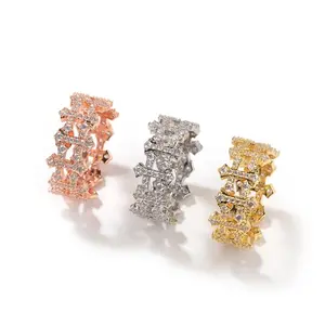 【PANG Jewelry】TikTok Viral Reversible Cross Ring, 9mm Double Sided Zircon Band, Hip Hop Streetwear Statement Jewelry for Unisex