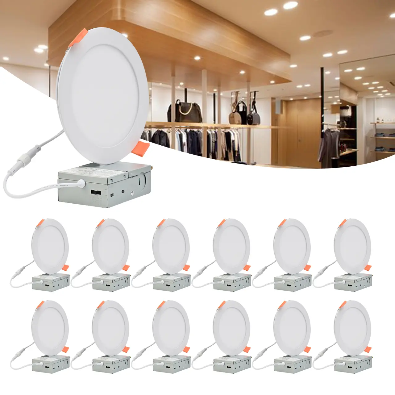 JLLED 12 Pack 13W 6 Inch / 9W 4 Inch Ultra-Thin LED Recessed Ceiling Panel Light with Junction Box,5CCT 2700K-5000K Dimmable ETL&FCC and Energy Star Certified