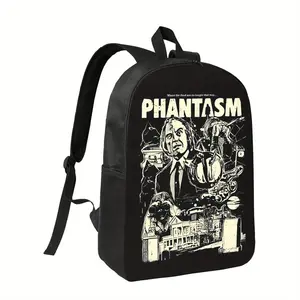 1pc Men's Horror Movie Backpack - Phantom Graphic Black School Bag with Supernatural Symbols, Heavy-Duty High Quality Polyester Bookbag for College, Travel, Cosplay - Adjustable Shoulder Straps & Zipper Closure, College Essentials, Bold Print, Sturdy Con