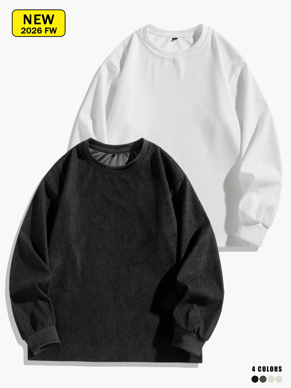 Men’s corduroy crewneck sweatshirt for spring and autumn, loose drop-shoulder fit, soft, breathable, warm, and comfortable.