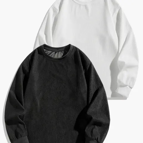 Men’s corduroy crewneck sweatshirt for spring and autumn, loose drop-shoulder fit, soft, breathable, warm, and comfortable.