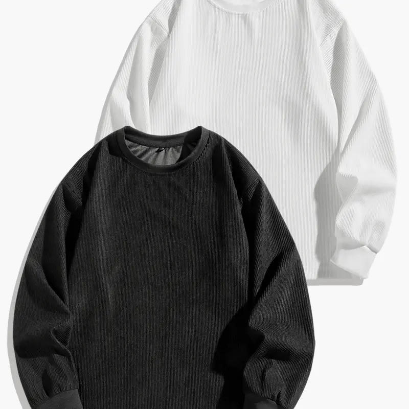 Men’s corduroy crewneck sweatshirt for spring and autumn, loose drop-shoulder fit, soft, breathable, warm, and comfortable.