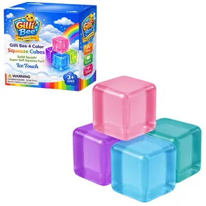 Gilli Bee 4Pack Sensory Squishy Toys | Stress Cube Fidgets for Anxiety Relief | Ice Touch Slow Rise Squishy Stress Ball for Kids & Adults | Durable High Density Gel Sensory Toy Set
