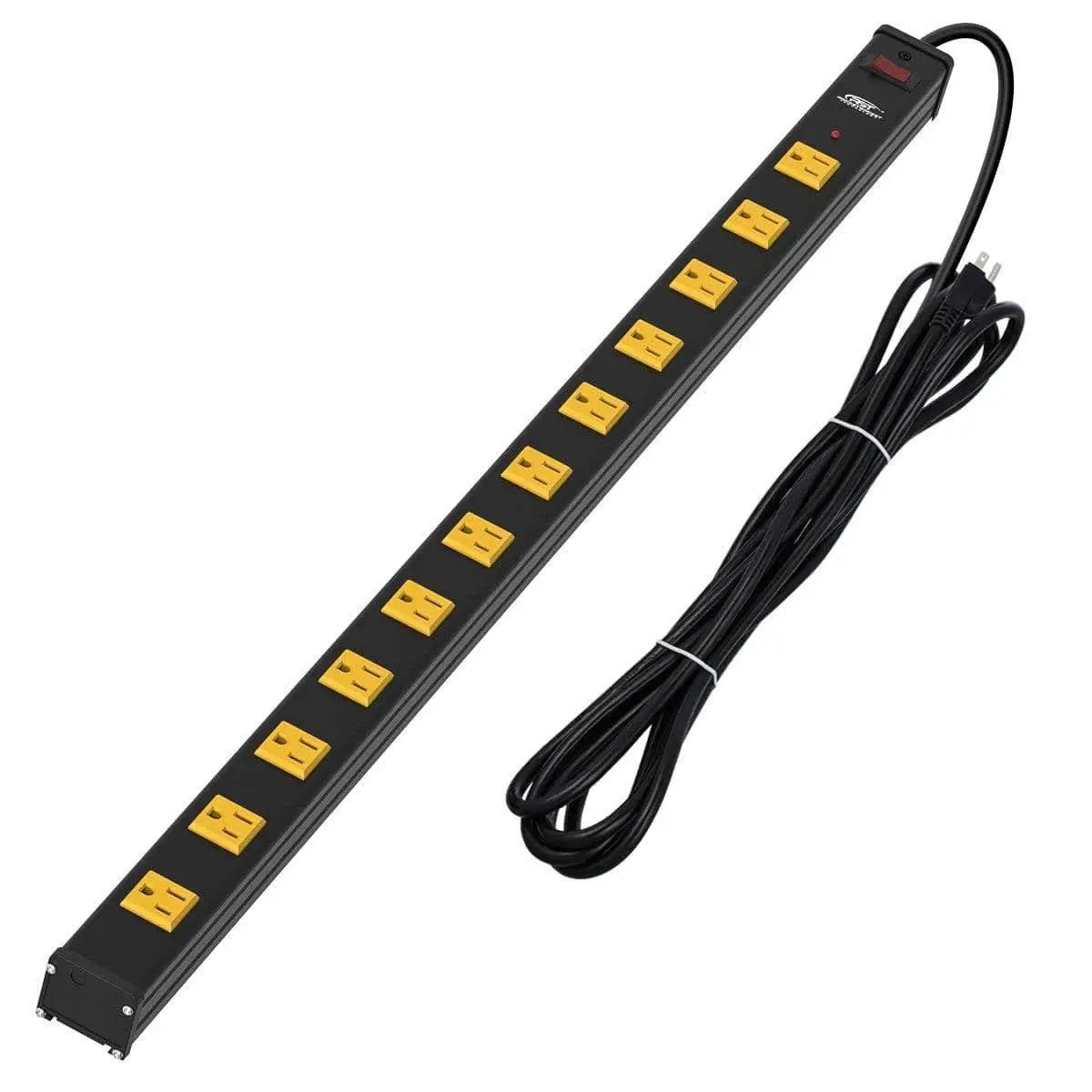 CRST 2.6" Wide Spaced 12 Outlets Mountable Metal Long Power Strip Surge Protector with 1800 Joule Protection, 15A Circuit Breaker Mount Brackets Included, ETL listed