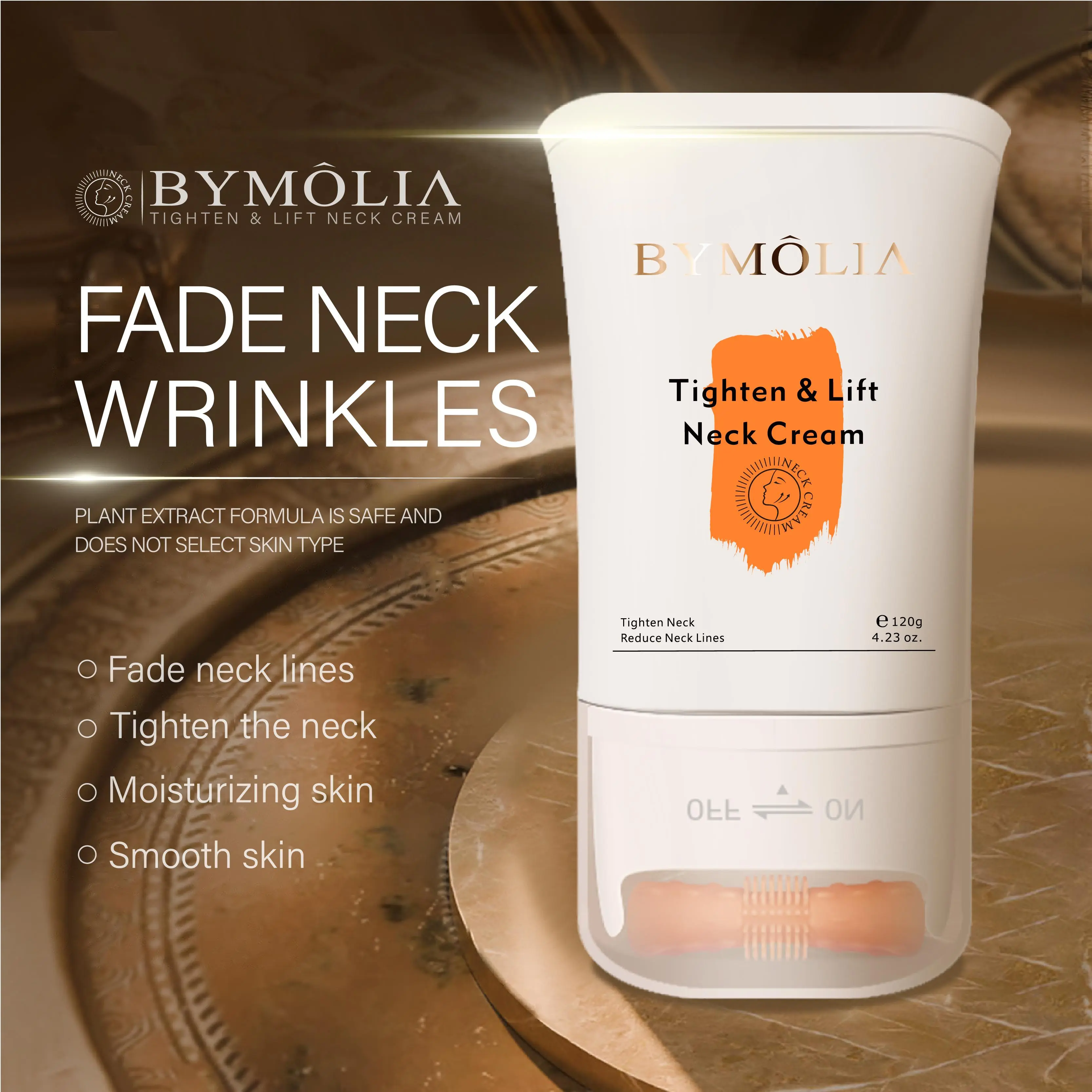 Bymolia Neck Firming Cream 120g - Alcohol-Free Tighten & Lift Moisturizer with 2-Hexanediol, Bifida Ferment Filtrate, C13-14 Isoparaffin, Carbomer, Soft & Smoother Texture for Crepey Skin, Fade Discoloration, Even Tone, All Skin Types Body Care Cosmetic,,