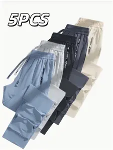 Men's Thin Long Pants Ice Silk Quick-Dry Sports Pants, Casual Sport Trousers, 5 Pairs Pack, Breathable and Comfortable, Ideal for Gym and Outdoor Activities