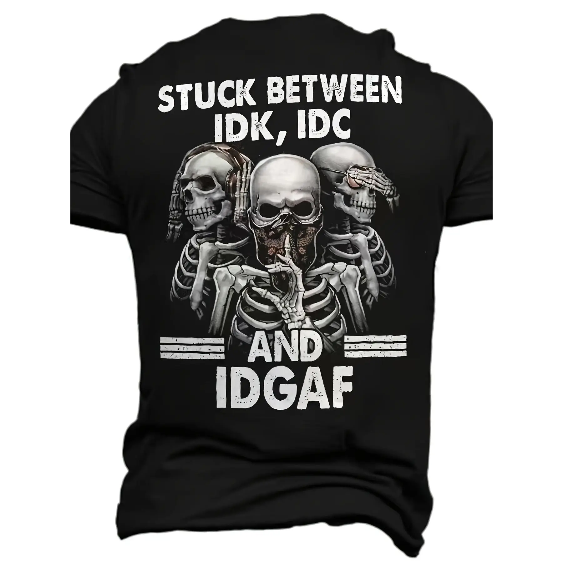 [3D Digital Skeleton Pattern T-shirt] Stylish Design Men's 3D Digital Skeleton Pattern And Letter Print Crew Neck And Short Sleeve T-shirt, Stylish An