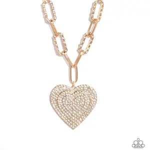 Paparazzi Roadside Romance Gold Tone Necklace with Oversized Heart Pendant & Adjustable Clasp Closure