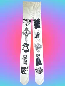Street style women's pantyhose Y2K style Animal cat pattern retro women's socks Gothic elastic Slim Fit long tube socks look good and easy to wear pantyhose Womenswear