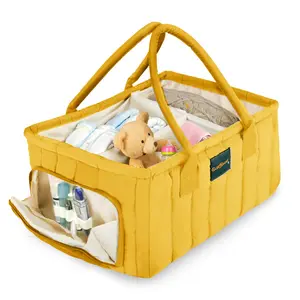 Eleghaunt Baby Diaper Caddy Basket Organizer-Sturdy, Breathable & Washable - Stylish Storage, Portable, Car Caddy Organizer, Nursery, Baby Gift Registry Newborn Essentials (Yellow)
