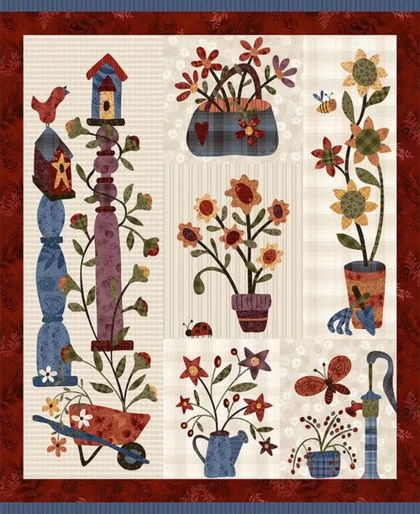 Fabric Henry Glass Cream Flossie's Flowers 36x44" Quilting Panel 3378P-44