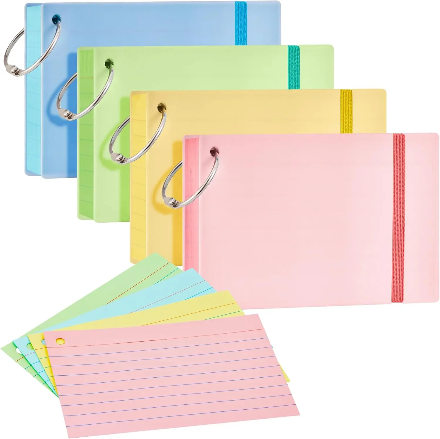 Heavy Weight Colored Ruled Index Cards 3x5, 200 Count Flash Cards with Rings and Cover, Lined Note Cards for Home, Office