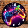 1 Neon Night Light Game Wall Clock Decorative, Creative Decorative Clock, 10inch Round Game Controller Design with Neon Light, Large Black Face and White Hands, Japanese Mechanical Movement (AA Batteries Not Included) - Suitable for Home Decor
