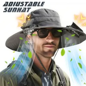 Solar Powered Fan Hat – Rechargeable Outdoor Fishing Sun Hat with Built-in Cooling Fan, Wide Brim, UPF50+ Sun Protection