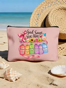 Inspirational Christian makeup bag with floral Bible verse print. Zippered portable organizer in multiple colors, great for daily use, travel and school. Perfect gift for Easter, Mother’s Day, graduation and weddings.