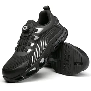 SEBOWEL Men's Air Cushion Running Shoes with Dial Lacing System Quick-lace Reflective Fashion Sneakers Breathable Mesh Walking Shoes Shock Absorption Athletic Training Footwear Black