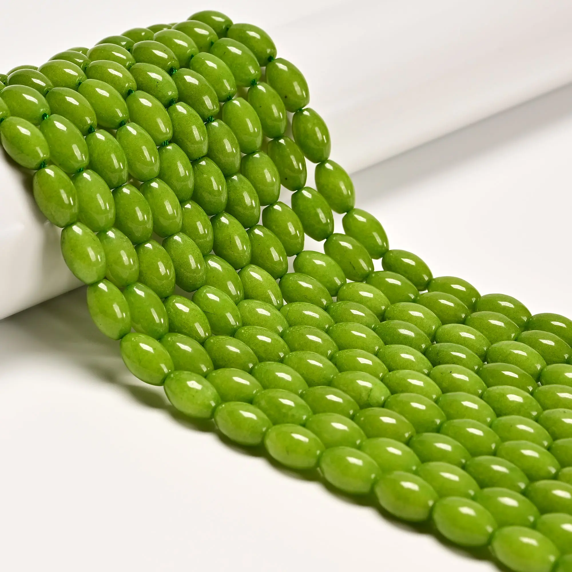 Peridot Color Dyed Jade Rice Shape Beads Size 8x12mm 15.5'' Strand