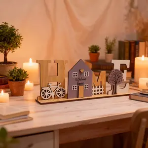 'home' 3D Wooden Craft, Vintage Holiday Decor, Durable Yang Wood, Handmade Look, Perfect Gift, Home & Party Decoration