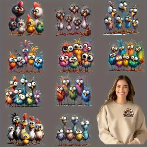 12 Sheets Funny Bird Heat Transfer DTF Stickers Bright Washable Vinyl Transfers for Clothing T Shirt Mask Jeans Backpack Cartoon Bird Patterns Fabric Sticker Durable Iron-on Transfers Accessories