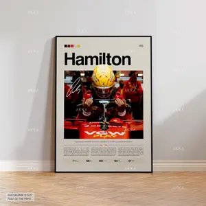 Lewis Hamilton Poster, Hamilton Ferrari Wall Art, Framed Ferrari F1 Print, Motorsport Grand Prix Decor, Car Racing Artwork, Lewis Ferrari