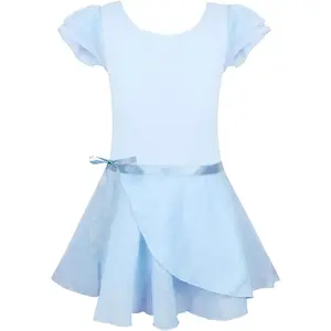EQSJIU Ballet Leotards for Girls with Removable Skirt Combo Tie Ruffle Sleeve Ballet Dance Dress Outfit 2-12 Years