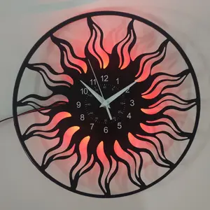 Solar Ray Theme Vinyl Wall Clock, LED Backlit, Home Decor, Ideal for Living Room, Bedroom, Kitchen Decor, Perfect Gift, Sangtai6168s Model