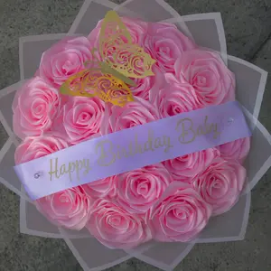 Happy Birthday Baby 18 Eternal Roses Ribbon and butterfly Bouquet Flowers Decor Decorative Room Gift Rosas Eternas Liston Flores Regalo