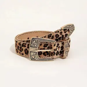 Women's American Retro Leopard Print PU Leather Belt - Sexy Style, Metal Carving Decor, Suitable for Dresses and Jeans