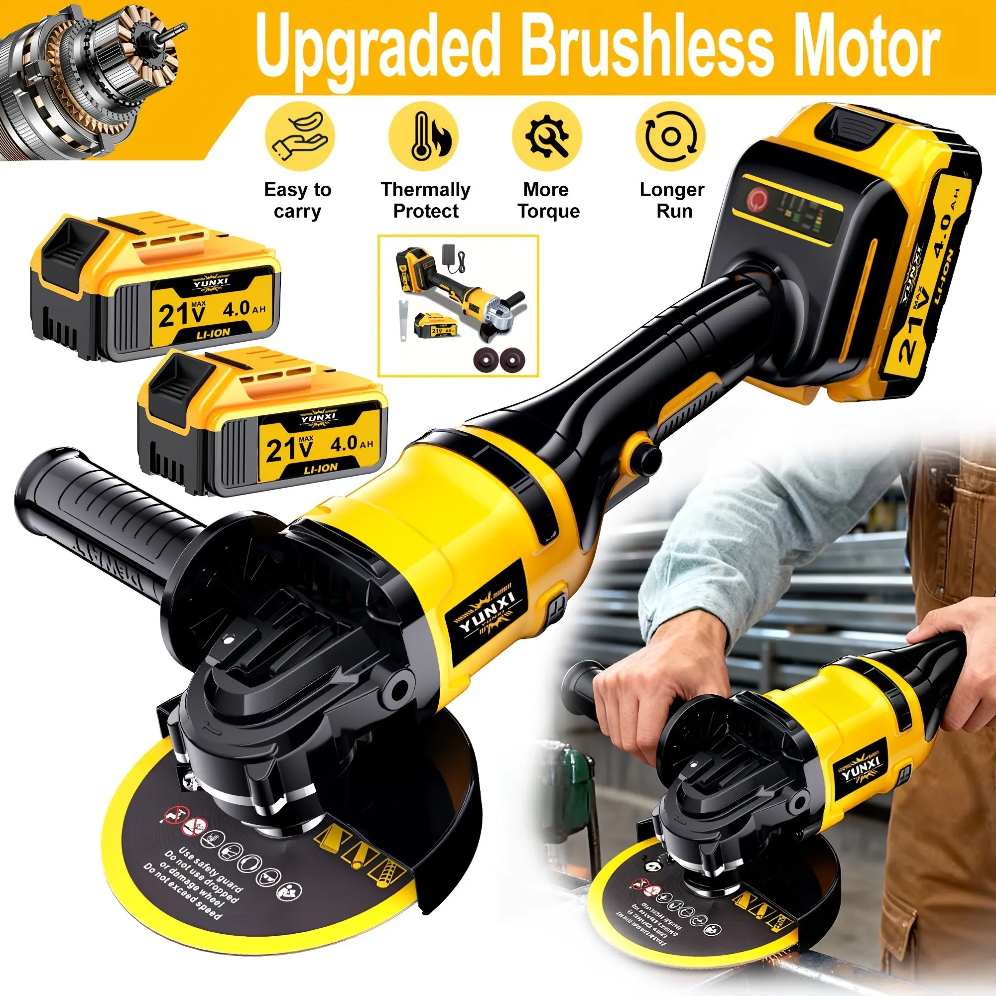 The 2025 Brand New Rechargeable Angle Grinder, Cordless Polishing Machine, Comes with Ion Batteries, A Fast Charger, And A Complete Set Of Accessories. It Is A Must-have Item for Families with Multiple Uses.