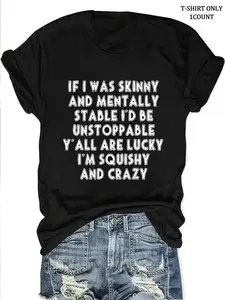 Women's Letter Print Round Neck Tee, Fashion Casual Crew Neck T-Shirt for Daily Holiday Vacation Outdoor Wear, Ladies Clothes for All Seasons, Top